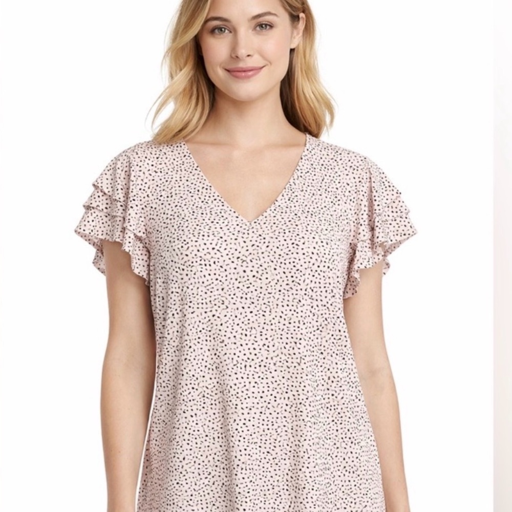 Pink Polka Dot Ruffle Sleeve Top size Medium by  Adrianna Papell